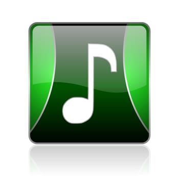 black and green square glossy internet icon on white background with reflaction