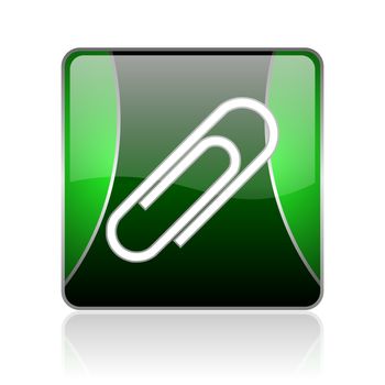 black and green square glossy internet icon on white background with reflaction