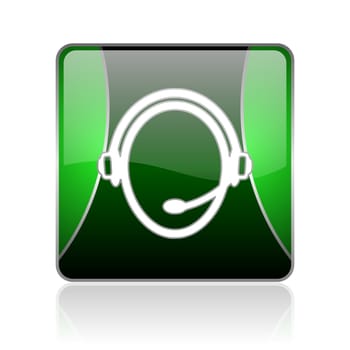 black and green square glossy internet icon on white background with reflaction