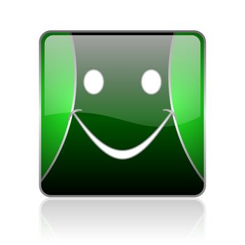 black and green square glossy internet icon on white background with reflaction