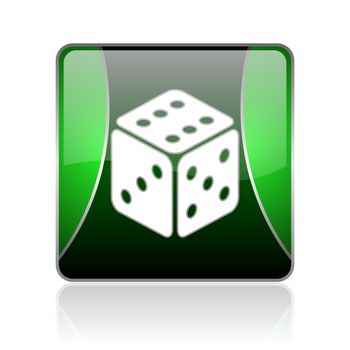 black and green square glossy internet icon on white background with reflaction