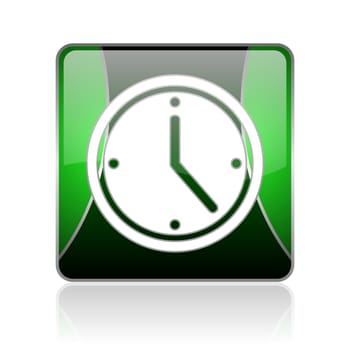 black and green square glossy internet icon on white background with reflaction