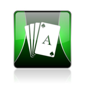 black and green square glossy internet icon on white background with reflaction