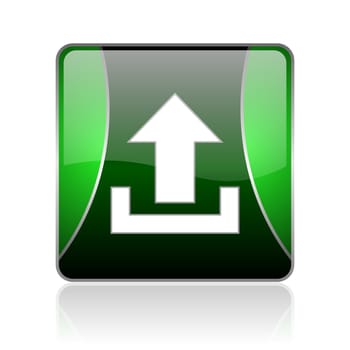 black and green square glossy internet icon on white background with reflaction