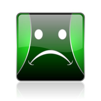 black and green square glossy internet icon on white background with reflaction