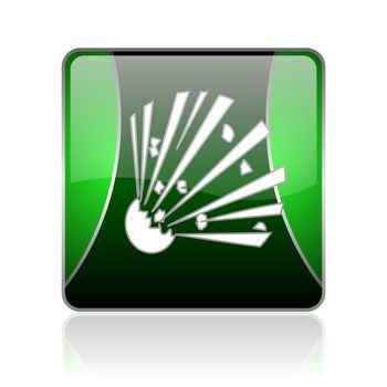 black and green square glossy internet icon on white background with reflaction