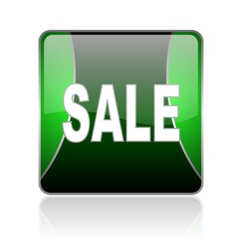 black and green square glossy internet icon on white background with reflaction