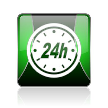 black and green square glossy internet icon on white background with reflaction