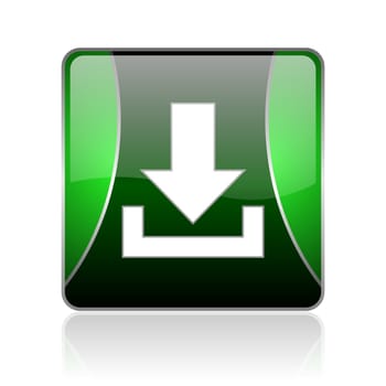 black and green square glossy internet icon on white background with reflaction