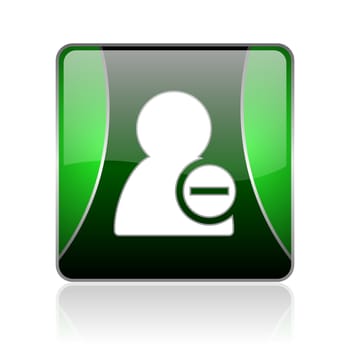black and green square glossy internet icon on white background with reflaction