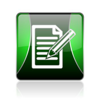 black and green square glossy internet icon on white background with reflaction