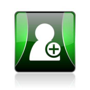 black and green square glossy internet icon on white background with reflaction