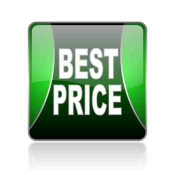 black and green square glossy internet icon on white background with reflaction
