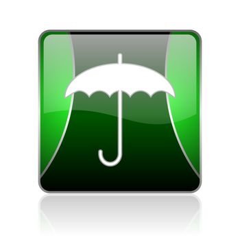 black and green square glossy internet icon on white background with reflaction