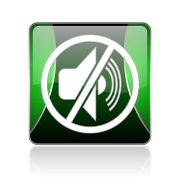 black and green square glossy internet icon on white background with reflaction
