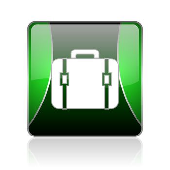 black and green square glossy internet icon on white background with reflaction