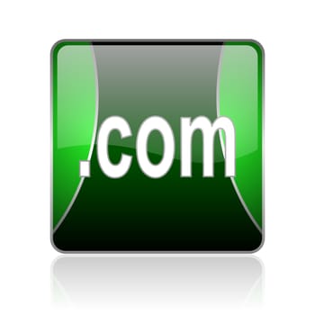 black and green square glossy internet icon on white background with reflaction