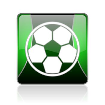 black and green square glossy internet icon on white background with reflaction