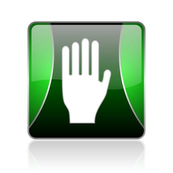 black and green square glossy internet icon on white background with reflaction