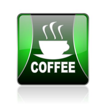 black and green square glossy internet icon on white background with reflaction
