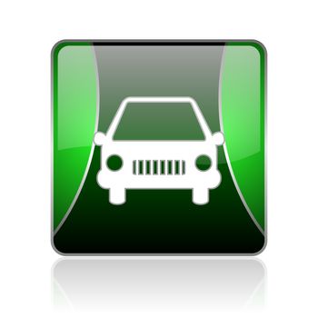 black and green square glossy internet icon on white background with reflaction
