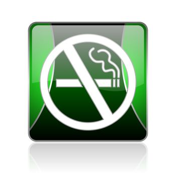 black and green square glossy internet icon on white background with reflaction