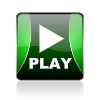 black and green square glossy internet icon on white background with reflaction