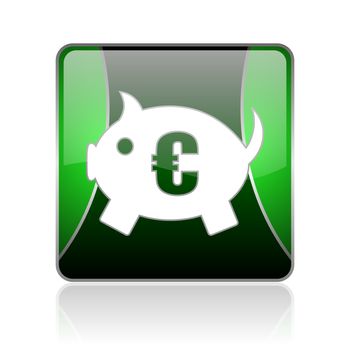 black and green square glossy internet icon on white background with reflaction