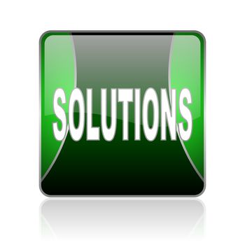black and green square glossy internet icon on white background with reflaction