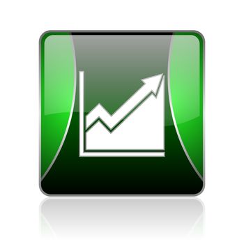 black and green square glossy internet icon on white background with reflaction