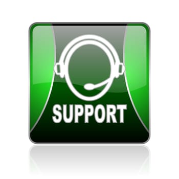 black and green square glossy internet icon on white background with reflaction