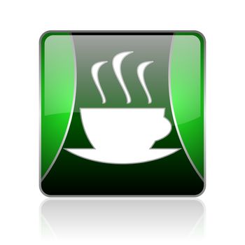 black and green square glossy internet icon on white background with reflaction