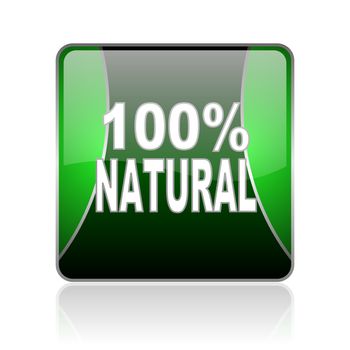 black and green square glossy internet icon on white background with reflaction