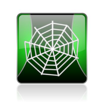 black and green square glossy internet icon on white background with reflaction