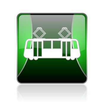 black and green square glossy internet icon on white background with reflaction