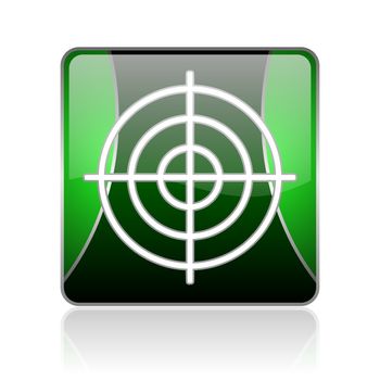 black and green square glossy internet icon on white background with reflaction