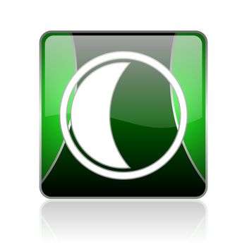 black and green square glossy internet icon on white background with reflaction