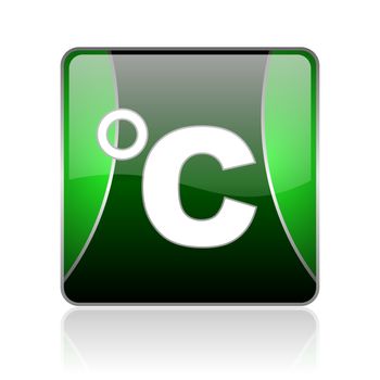 black and green square glossy internet icon on white background with reflaction