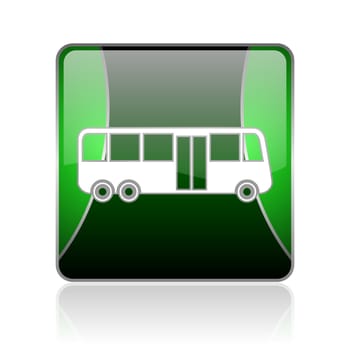 black and green square glossy internet icon on white background with reflaction