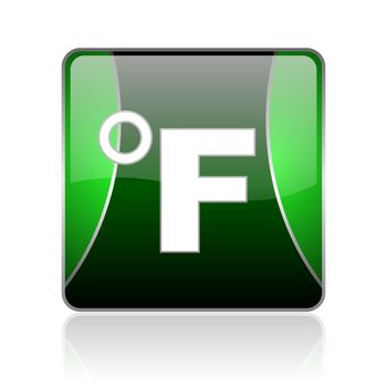 black and green square glossy internet icon on white background with reflaction