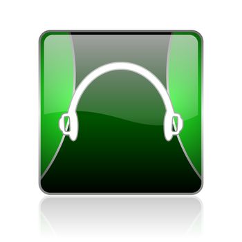 black and green square glossy internet icon on white background with reflaction