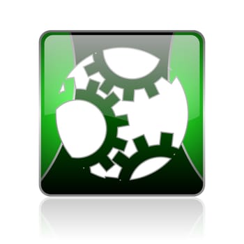 black and green square glossy internet icon on white background with reflaction