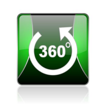 black and green square glossy internet icon on white background with reflaction