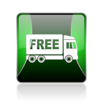 black and green square glossy internet icon on white background with reflaction