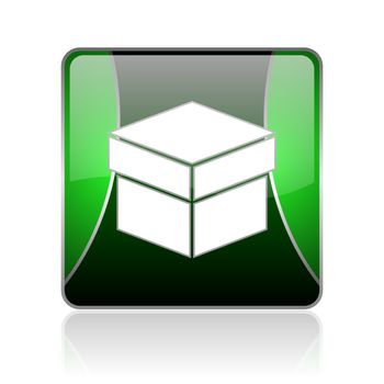 black and green square glossy internet icon on white background with reflaction