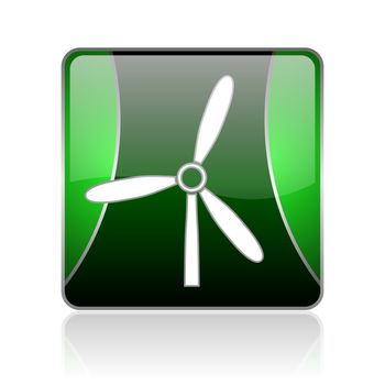 black and green square glossy internet icon on white background with reflaction