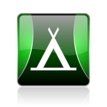 black and green square glossy internet icon on white background with reflaction