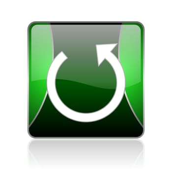 black and green square glossy internet icon on white background with reflaction