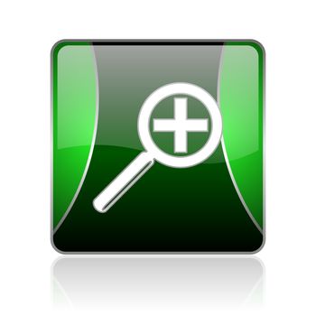black and green square glossy internet icon on white background with reflaction