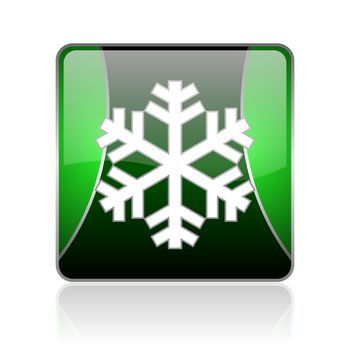 black and green square glossy internet icon on white background with reflaction